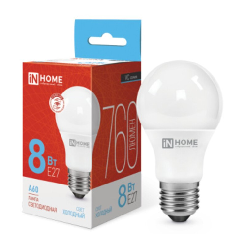 Лампа светодиодная LED-A60-VC 8Вт 230В Е27 6500К 760Лм IN HOME