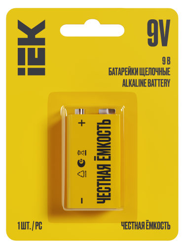 Батарейка щелочная Alkaline 6LR61 9V (1шт/блистер) IEK