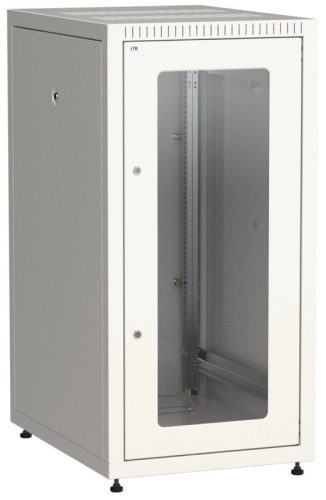 LINEA E Шкаф напольный сетевой 19" 18U 600х800мм стеклянная передняя дверь задняя металлическая серы