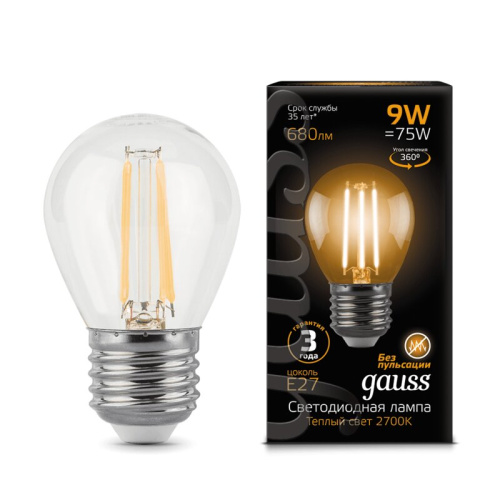 Лампа Gauss LED Filament Globe E27 9W 2700K 1/10/50