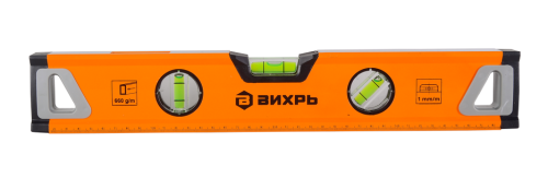 Уровень алюминиевый "Усиленный" 400мм, 3 глазка (1 зеркальный), 2 комп.рукоятки Вихрь 