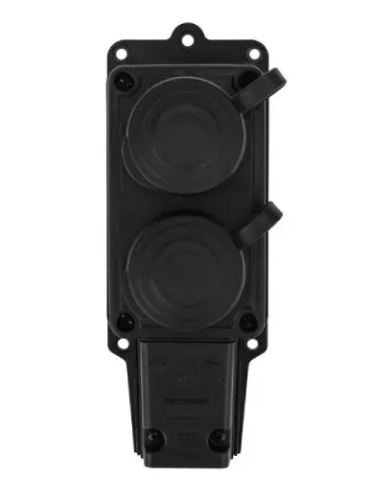 Розетка (колодка) двухместная с крышками каучук 2P+PE 230V 16A IP54 черная (DYNEL)