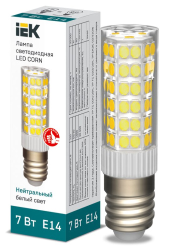 Лампа светодиодная CORN капсула 7Вт 230В 4000К керамика E14 IEK			