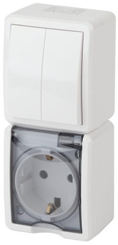 Блок розетка с выключателем ЭРА Эксперт 11-7408-01 двойным вертикальным IP54 16A-10AX-250В ОУ белый