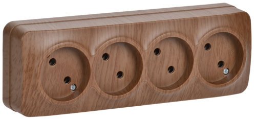 Розетка 4-местная для открытой установки без заземления без защитных шторок 10А РС24-2-ХД дуб GLORY 