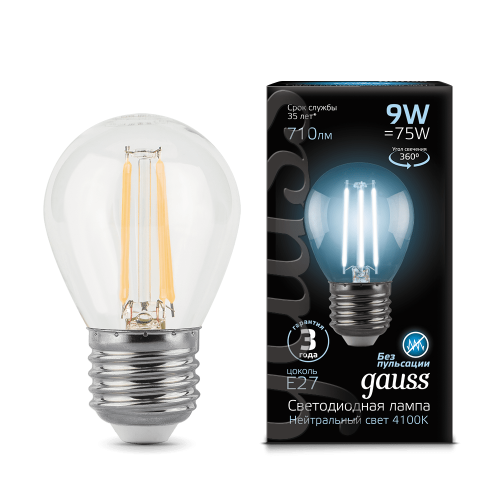 Лампа Gauss LED Filament Globe E27 9W 4100K 1/10/50