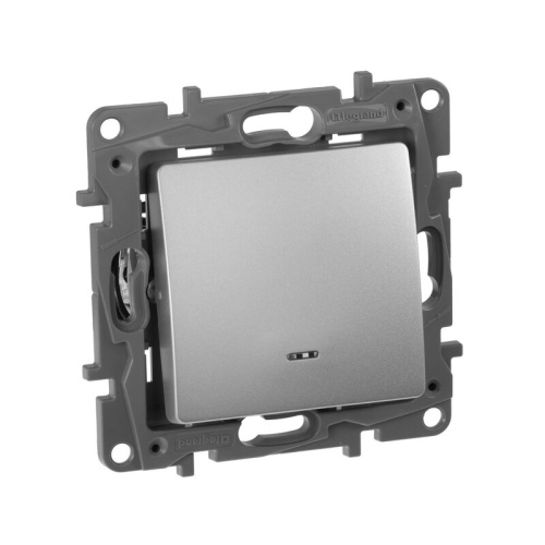 Выключатель 1-клавишный с подсветкой/индикацией схема 1L 10АХ безвинтовые зажимы алюминий ETIKA