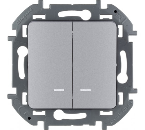 Выключатель 2-клавишный с подсветкой/индикацией схема 5L 10АХ безвинтовые зажимы алюминий INSPIRIA