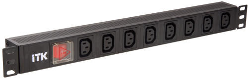 PDU 8 розеток C13 с LED выключателем,1U, вх. С14, без шнура, алюминиевый профиль ITK