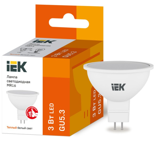 Лампа светодиодная ECO MR16 софит 3Вт 230В 3000К GU5.3 IEK