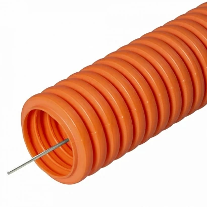 Труба гофрированная ПНД лёгкая 350 Н безгалогенная (HF) оранжевая с/з д32 (25м/1375м уп/пал) Промрук