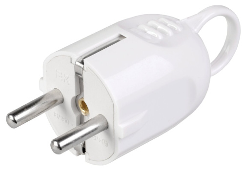 Вилка разборная угловая ВПу12-01-Ст с заземляющим контактом с кольцом 16А белая IEK