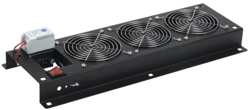 Панель вентиляторная с выключателем и термостатом 3 вентилятора без кабеля питания черная ITK