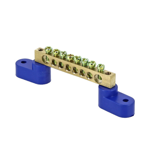 Шина "0" N (6x9мм) 8 отверстий латунь 2 синих угловых изолятора EKF PROxima