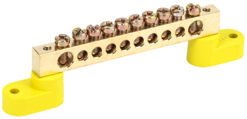 Шина PE "земля" на двух угловых изоляторах ШНИ-8х12-10-У2-Ж IEK