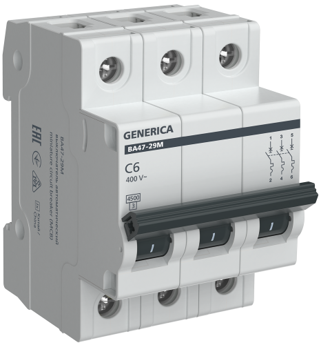 Автоматический выключатель ВА47-29М 3P 6А 4,5кА C GENERICA