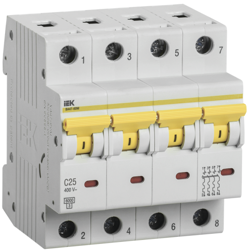 Автоматический выключатель ВА47-60M 4P C 25А 6кА KARAT IEK