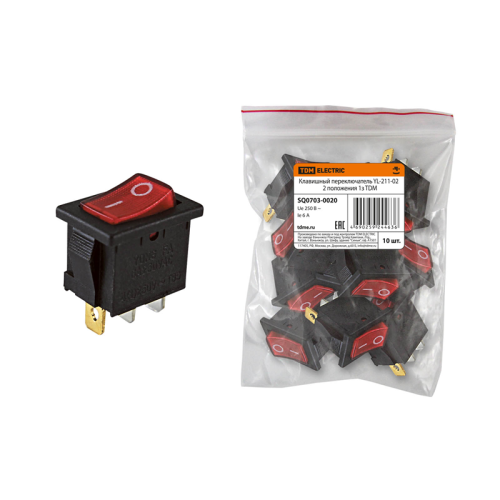 Клавишный переключатель YL-211-02 черный корпус красная клавиша 2 положения 1з TDM