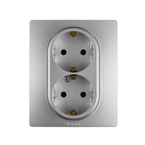 Розетка 2-ая с/з, винт. клем.16А 250В Алюминий Legrand Etika