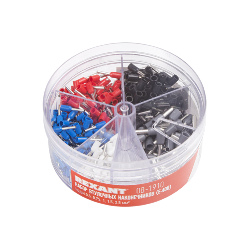 Набор втулочных наконечников НШВИ (0.5 мм²; 0.75 мм²; 1 мм²; 1.5 мм²; 2.5 мм²) в боксе (E-400) REXAN