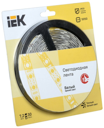Лента светодиодная 5м  блистер  LSR-5050WW30-7,2-IP20-12V IEK