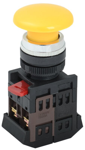Кнопка AEА-22 "Грибок" желтый d22мм 1з+1р ИЭК