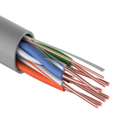 Кабель витая пара омедненный, U/UTP, CCA, CAT 5e, PVC, 4PR, 24AWG, INDOOR, SOLID, серый, 50м PROconn