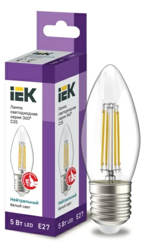 Лампа светодиодная C35 свеча прозр. 5Вт 230В 4000К E27 серия 360° IEK