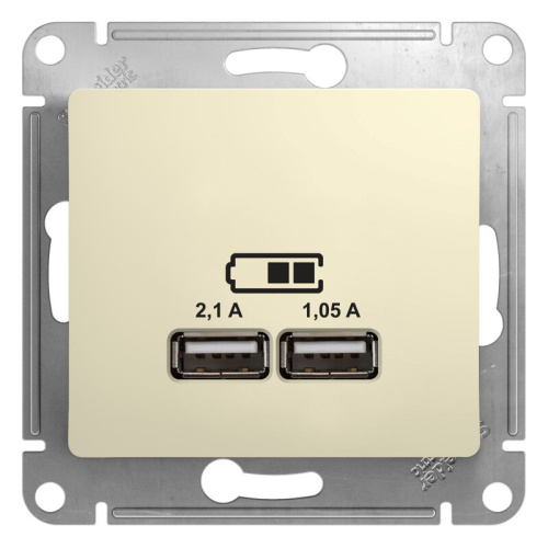 Розетка USB A+A, 5В/2,1 А, 2х5В/1,05 А, механизм, БЕЖЕВЫЙ, GLOSSA