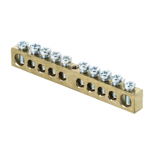 Шина PEN "ноль-земля" (8x12мм) 10 отверстий латунь крепеж по центру EKF PROxima