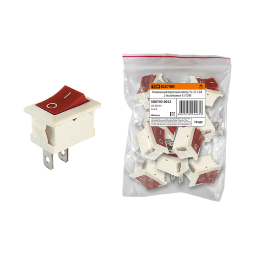 Клавишный переключатель YL-211-04 белый корпус красная клавиша 2 положения 1з TDM