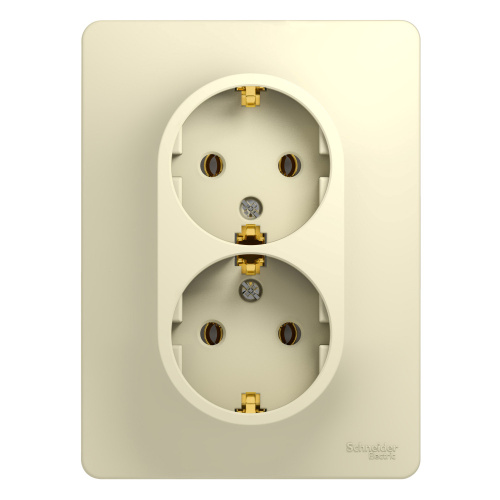 Розетка двойная с заземлением, 16А, в сборе, БЕЖЕВЫЙ GLOSSA