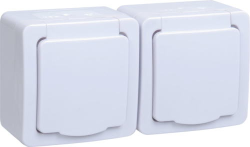 Розетка 2-местная для открытой установки РСб22-3-ГПБб с з/к IP54 ГЕРМЕС PLUS (цвет крышки: белый)