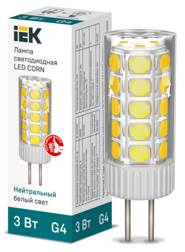 Лампа светодиодная CORN капсула 3Вт 12В 4000К керамика G4 IEK			