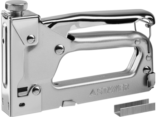 Пистолет STAYER "PROFI" скобозабивной регулируемый, в пластиковом боксе в наборе со скобами, тип 53 