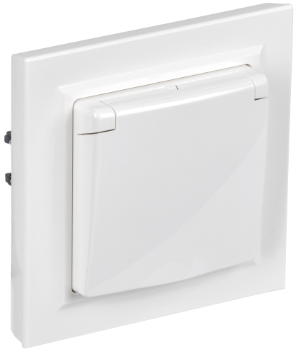 Розетка 1-местная с заземлением с защитными шторками и крышкой 16А IP44 в сборе РСбш10-3-44-БрБ белы