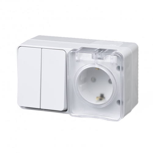 Блок: розетка з/к шт 16А, выкл. 2-кл. 10А, IP54, белый AtlasDesign Profi54