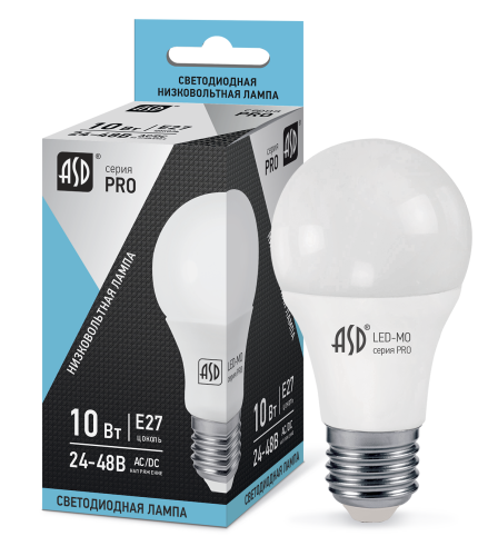 Лампа МО светодиодная низковольтная LED-MO-24/48V-PRO 10Вт 24-48В Е27 4000К 800Лм ASD