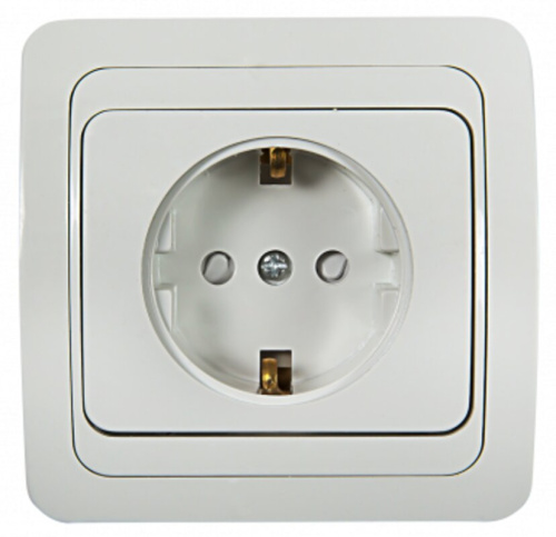 Розетка одинарная с заземлением со шторкой CLASSICO белая 2028x IN HOME