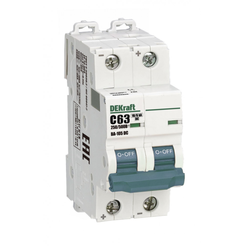 Автоматический выключатель ВА-105 2P 63А C 500В DC DEKraft