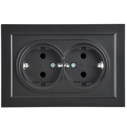 Розетка 2-местная с заземлением без защитных шторок 16А в сборе РС12-3-БрЧ черный BRITE IEK