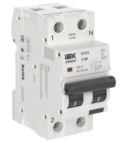 ARMAT Автоматический выключатель дифференциального тока B10N 1P+N C50 30мА тип A (36мм) IEK