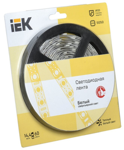 Светодиодная лента 5м  блистер  LSR-5050WW60-14,4-IP20-12V IEK