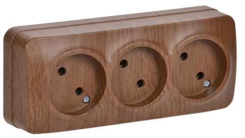 Розетка 3-местная для открытой установки без заземления без защитных шторок 10А РС23-2-ХД дуб GLORY 