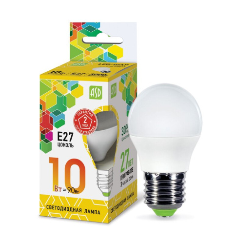 Лампа светодиодная LED-ШАР-standard 10Вт 230В Е27 3000К 900Лм  ASD