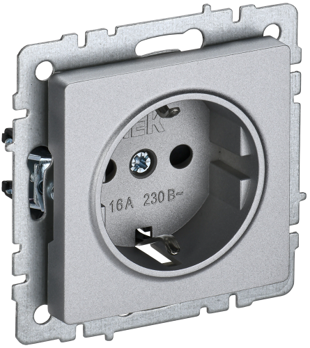 Розетка 1-местная с заземлением без защитных шторок 16А РС11-1-0-БрА алюминий BRITE IEK