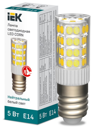 Лампа светодиодная CORN капсула 5Вт 230В 4000К керамика E14 IEK	