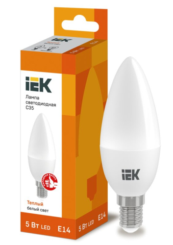 Лампа светодиодная C35 свеча 5Вт 230В 3000К E14 IEK