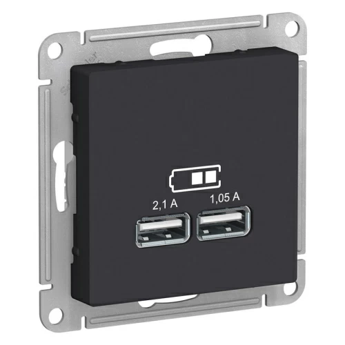 Розетка USB 5В, 1 порт x 2,1 А, 2 порта х 1,05 А, механизм, КАРБОН