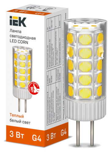 Лампа светодиодная CORN капсула 3Вт 12В 3000К керамика G4 IEK						